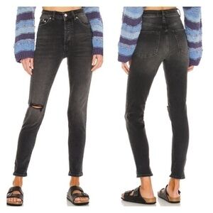 Free People 26‎ Zuri Black High Rise Distressed Mom Jeans